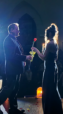 Perplexed show — both performers with illuminated rose and fire interaction